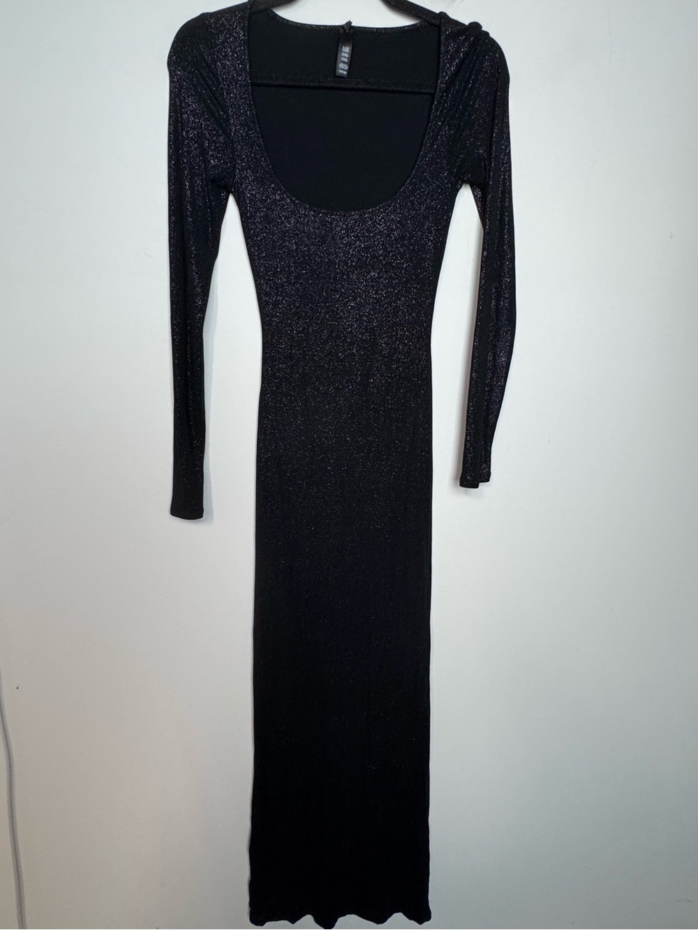 Skims Dress Black Soft Lounge Shimmer Long Sleeve Onyx Foil Ribbed Maxi Small - Picture 2 of 8